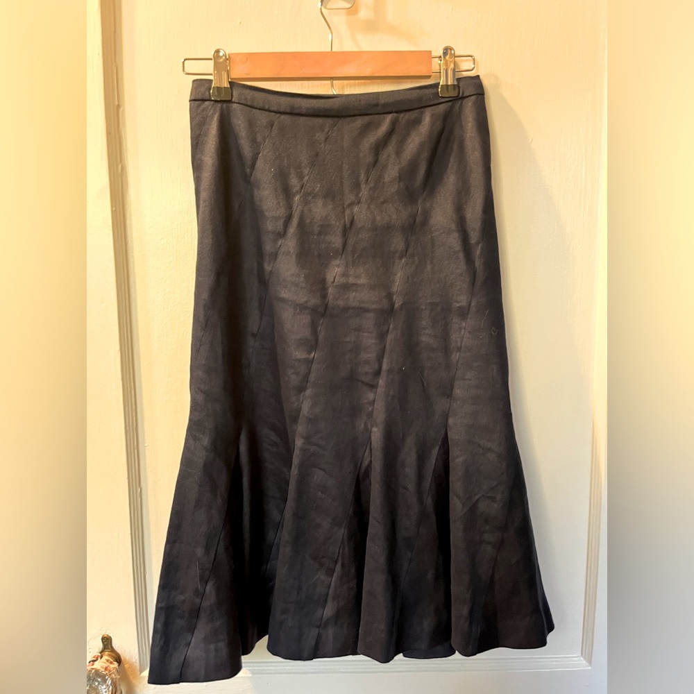Navy J.Crew fit-and-flare linen-blend midi skirt